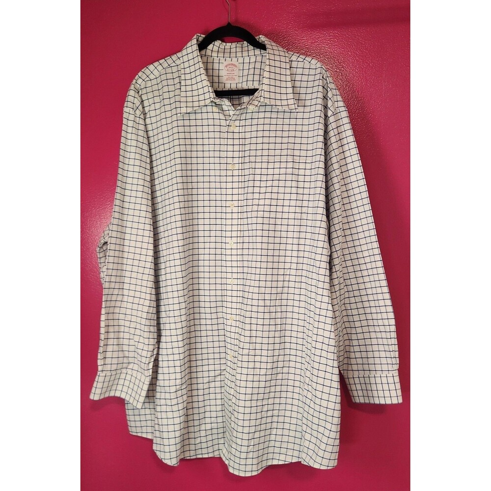 Brooks Brothers Madison Men's 20-37 Blue White Check Supima Cotton Button Up